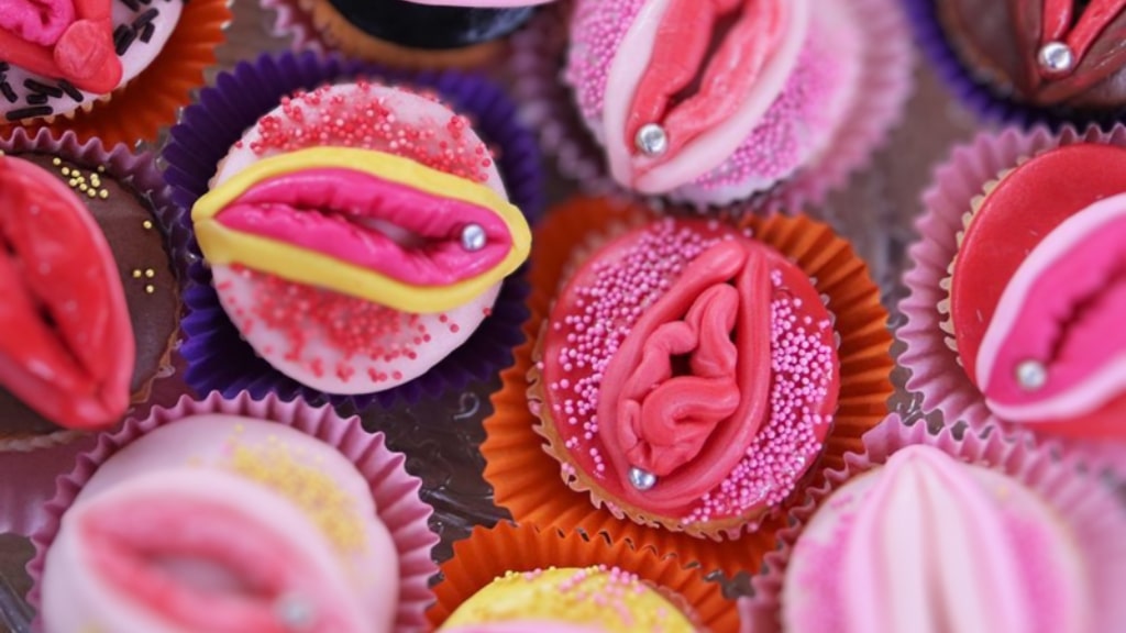 Close-up of colorful artwork during the vagina pimping workshop