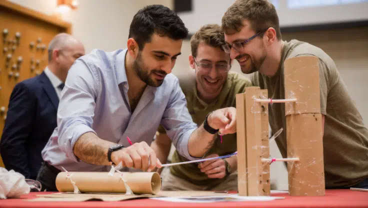 In een zaal vol energie bouwen teams een grootschalige kettingreactie van herbruikbare spullen.