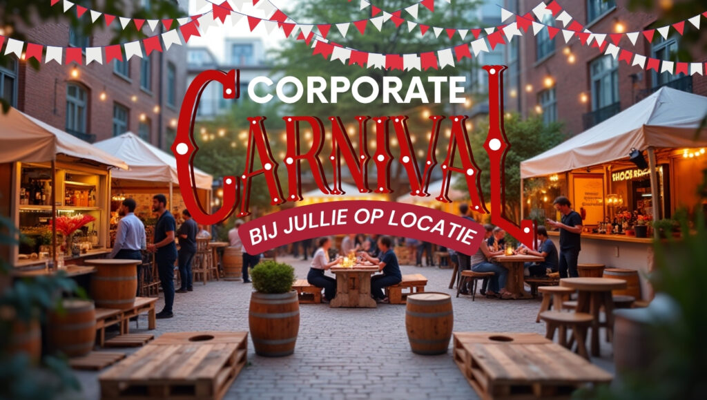 Corporate Carnival op locatie met foodtrucks, muziek en activiteiten.