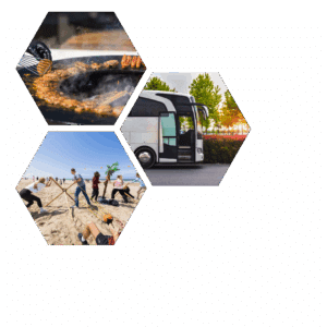 jou bedrijfsuitje op het strand is compleet met een tourbus geregeld door Flitz Events
