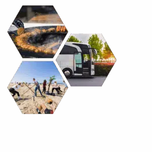 jou bedrijfsuitje op het strand is compleet met een tourbus geregeld door Flitz Events